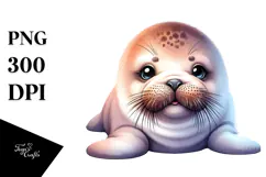 Watercolor Cute Baby Walrus PNG Product Image 1