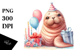 Watercolor Cute Baby Walrus PNG Product Image 1