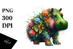 Abstract Hippo with Plant Leaves PNG Product Image 1