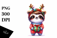 Baby Sloth with Reindeer Horns PNG Product Image 3