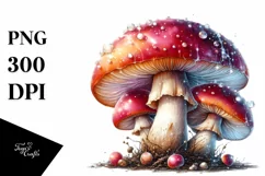 Shiny Mushroom Watercolor Illustration, PNG Product Image 3