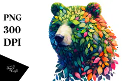 Abstract Bear with Plant Leaves PNG Product Image 1
