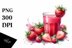 Strawberry Juice Watercolor Clipart Product Image 1