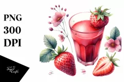 Strawberry Juice Watercolor Clipart Product Image 3