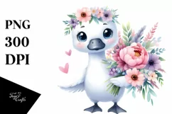 Cute Swan Flower Bouquet Clipart Product Image 1