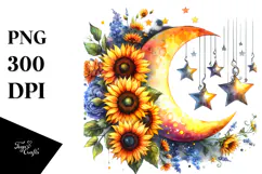Colorful Half Moon with Sunflowers PNG Product Image 1