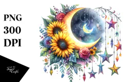 Colorful Half Moon with Sunflowers PNG Product Image 1