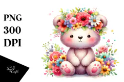 Vibrant Bear with Flower Crown, Transparent PNG Product Image 1