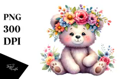 Vibrant Bear with Flower Crown, Transparent PNG Product Image 1
