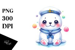 Colorful Watercolor Cute Seal Sailor Suit | Sublimation Product Image 1