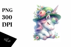 Cute Baby Unicorn Green Hat | Sublimation | Clipart Product Image 1