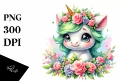 Cute Baby Unicorn Green Hat | Sublimation | Clipart Product Image 1