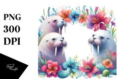 Vibrant Walrus Floral Frame Watercolor Clipart Product Image 1