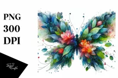Abstract Vibrant Watercolor Butterfly with Plant Leaves and Product Image 3