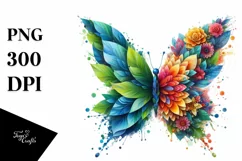 Abstract Vibrant Watercolor Butterfly with Plant Leaves and Product Image 3