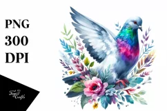 Vibrant Watercolor Pigeon Clipart Product Image 1