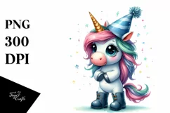 Watercolor Unicorn Big Eyes Party Hat Product Image 1