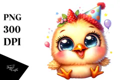 Joyful Baby Chicken with Party Hat, PNG Product Image 1