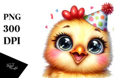 Cheerful Baby Chicken with Party Hat, PNG Product Image 1