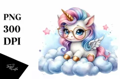 Cute Baby Unicorn on Cloud Clipart Product Image 1