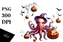 Octopus Dressed for Halloween, Bright PNG Product Image 1