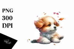 Colorful Cute Dog Tumbling with Petals in the Wind | Product Image 1
