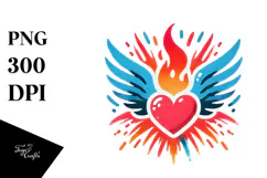 Heart with Wings and Fire, Vibrant PNG Product Image 1