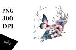 Butterfly with Flowers PNG Product Image 1