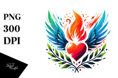 Colorful Heart with Wings and Fire PNG Product Image 1