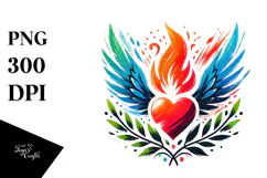 Colorful Heart with Wings and Fire PNG Product Image 1