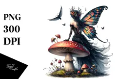 Gothic Fairy on Mushroom, Transparent PNG Product Image 1