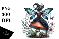 Gothic Fairy on Mushroom, PNG Product Image 1