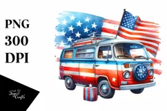 Vintage Vibrant Campervan Stars Clipart Product Image 3