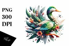 Abstract Vibrant Watercolor Duck with Plant Leaves and Product Image 3