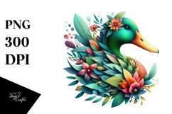Abstract Vibrant Watercolor Duck with Plant Leaves and Product Image 3