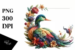 Abstract Vibrant Watercolor Duck with Plant Leaves and Product Image 3