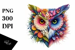 Abstract Vibrant Watercolor Owl with Plant Leaves and Product Image 3