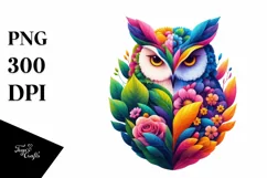 Abstract Vibrant Watercolor Owl with Plant Leaves and Product Image 1