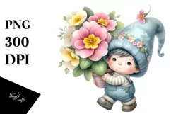 Cute Baby Gnome with Primrose PNG Product Image 1