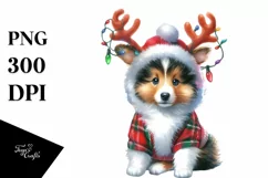 Baby Collie with Reindeer Horns PNG Product Image 3