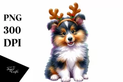 Baby Collie with Reindeer Horns PNG Product Image 1