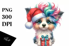Baby Border Collie with Santa Hat PNG Product Image 1