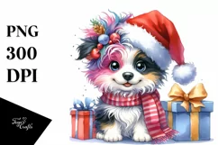 Baby Border Collie with Santa Hat PNG Product Image 3