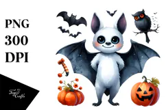 Simple Funny Bat Clipart, Halloween Theme, PNG Product Image 1