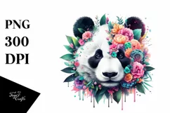 Abstract Vibrant Watercolor Panda with Plant Leaves and Product Image 1