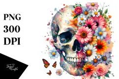 Colorful Skull with Spring Flowers, Transparent PNG Product Image 1