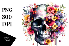 Colorful Grungy Skull with Spring Flowers PNG Product Image 1