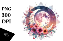 Boho Moon with Flowers,Colorful Frog | Clipart Product Image 1