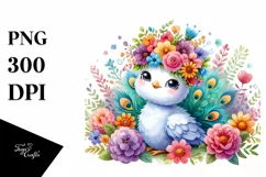 Cartoon-Style Watercolor Peacock Flower Crown Clipart Product Image 1