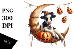 Halloween Cow on Half Moon PNG Product Image 1